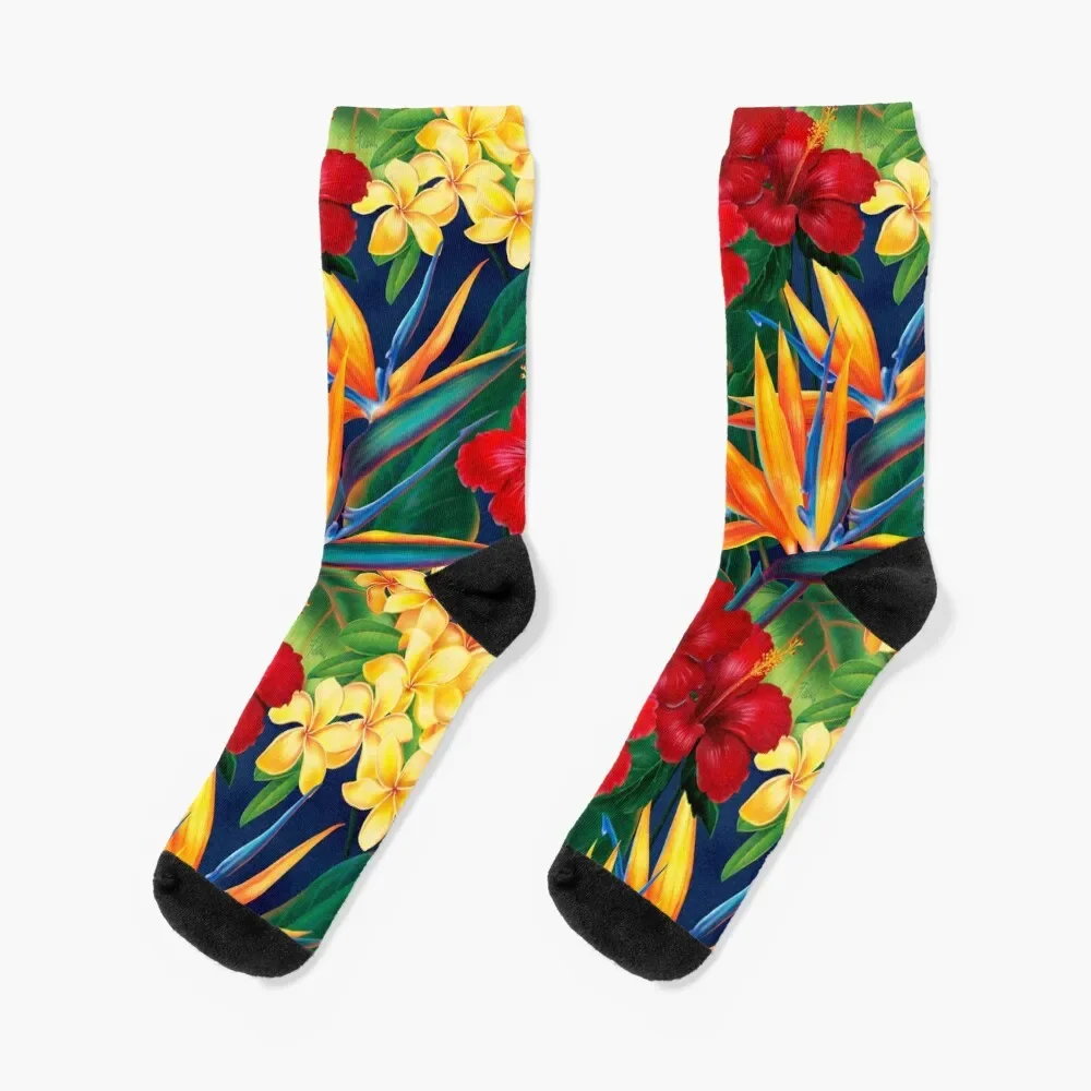 

Tropical Paradise Hawaiian Birds of Paradise Illustration Socks aesthetic happy with print Luxury Woman Socks Men's