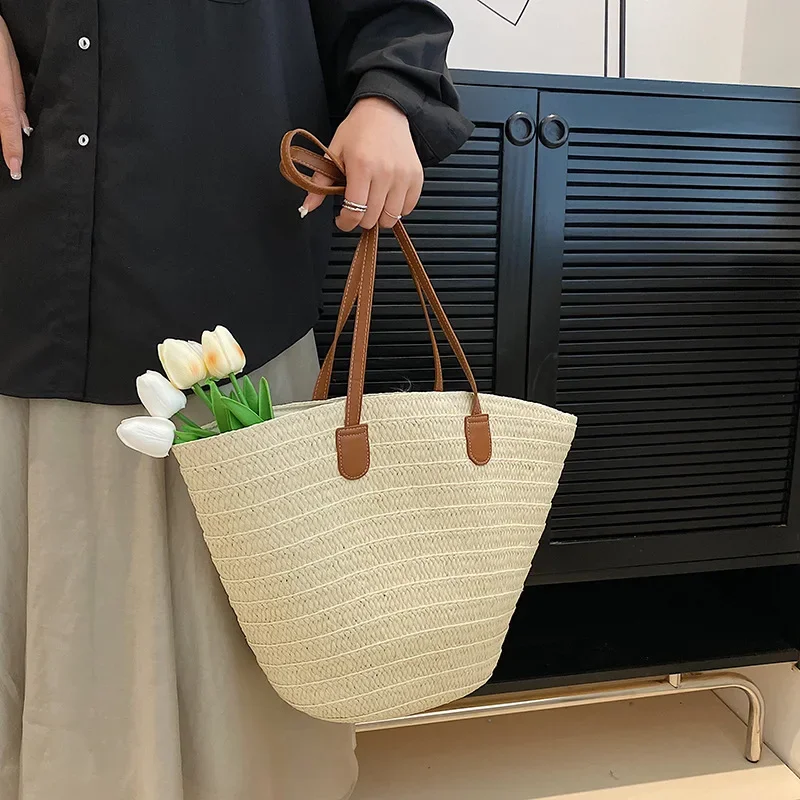 Knitted Straw Luxury Shoulder Bag - Large Woven Beach Shopper Basket 17 S7c1f414fc44d417686bf8229f6bbb375M