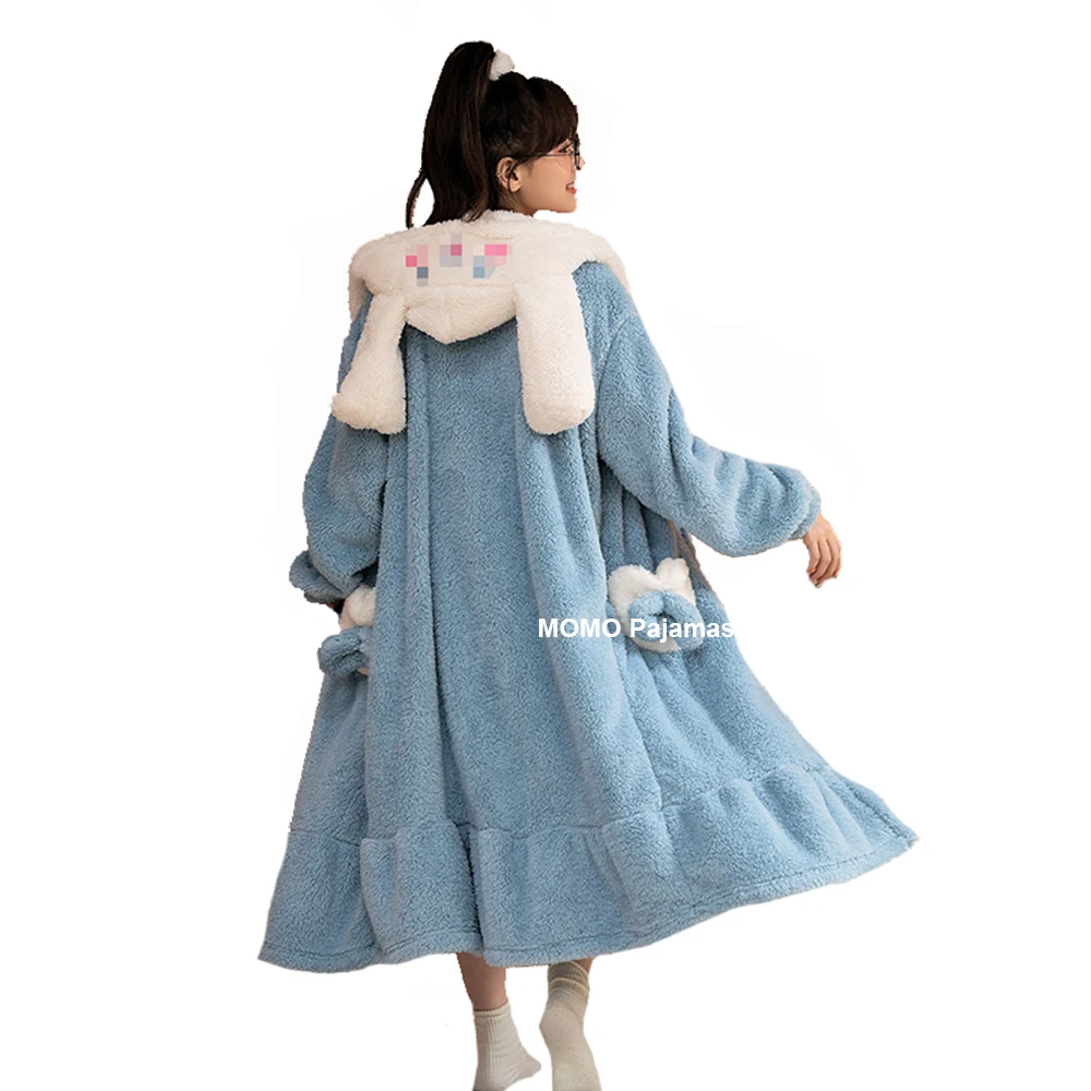 

Kawaii Dog Cosplay Robes Cartoon Anime Pajamas for Women Winter Thicken Warm Nightgowns Cute Flannel Homewear Long Nightdress