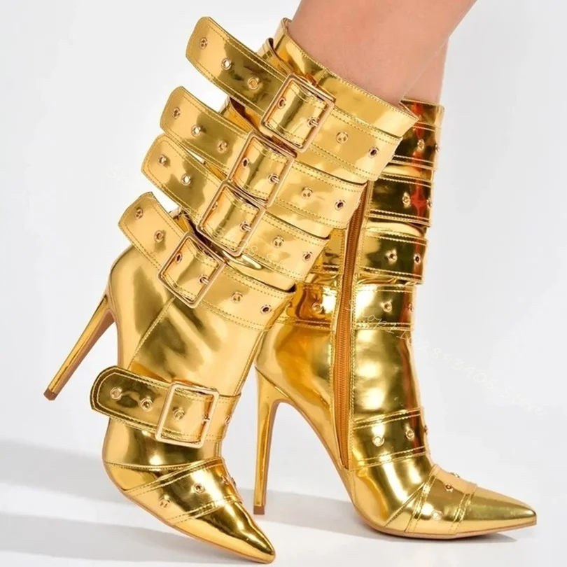 Gold Belt Buckle Combat Boots Pointed Toe Patent Leather Side Zipper Stiletto High Heels Women Fashion Shoes Zapatos Para Mujere
Gold Belt Buckle Combat Boots Pointed Toe Patent Leather Side Zipper Stiletto High Heels Women Fashion Shoes Zapatos Para Mujere