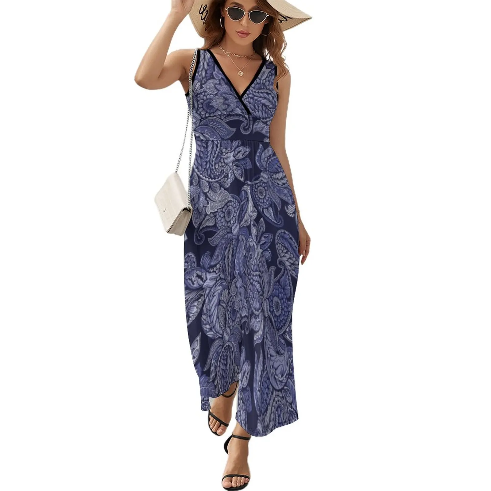 

Paisley Dream - indigo Sleeveless Dress Long dresses summer dress women 2023