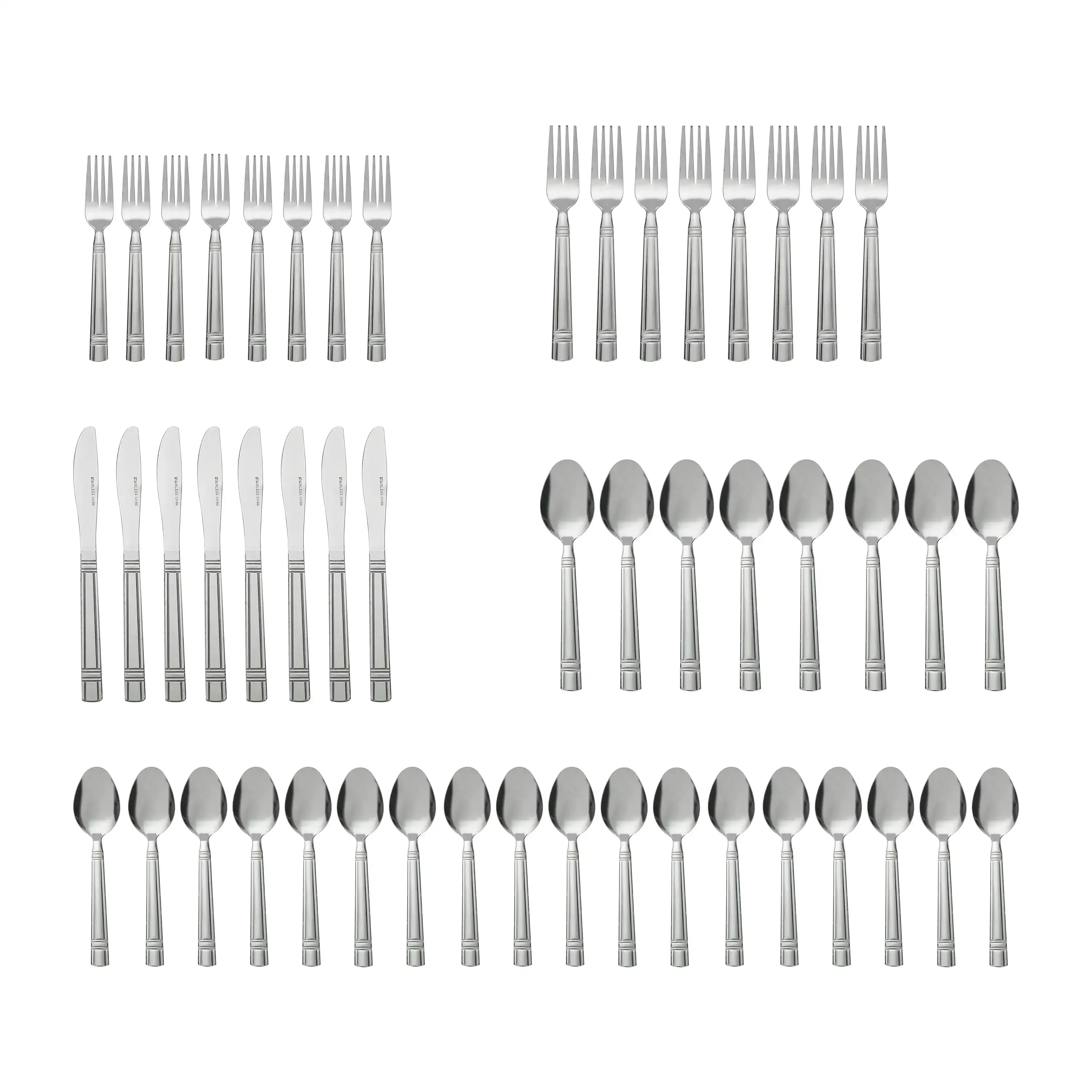 Mainstays 49 Piece Elena Stainless Steel Flatware and Organizer Tray Value Set Silver, Service for 8
Mainstays 49 Piece Elena Stainless Steel Flatware and Organizer Tray Value Set Silver, Service for 8