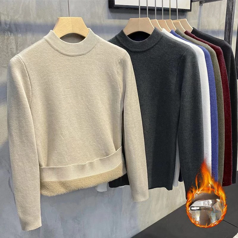 2023 Autumn Winter Men's New Plus Velvet Thicken Jumpers Male Solid Color Pullover Sweater Tops Men Mock Neck Knitted Tops L173
2023 Autumn Winter Men's New Plus Velvet Thicken Jumpers Male Solid Color Pullover Sweater Tops Men Mock Neck Knitted Tops L173