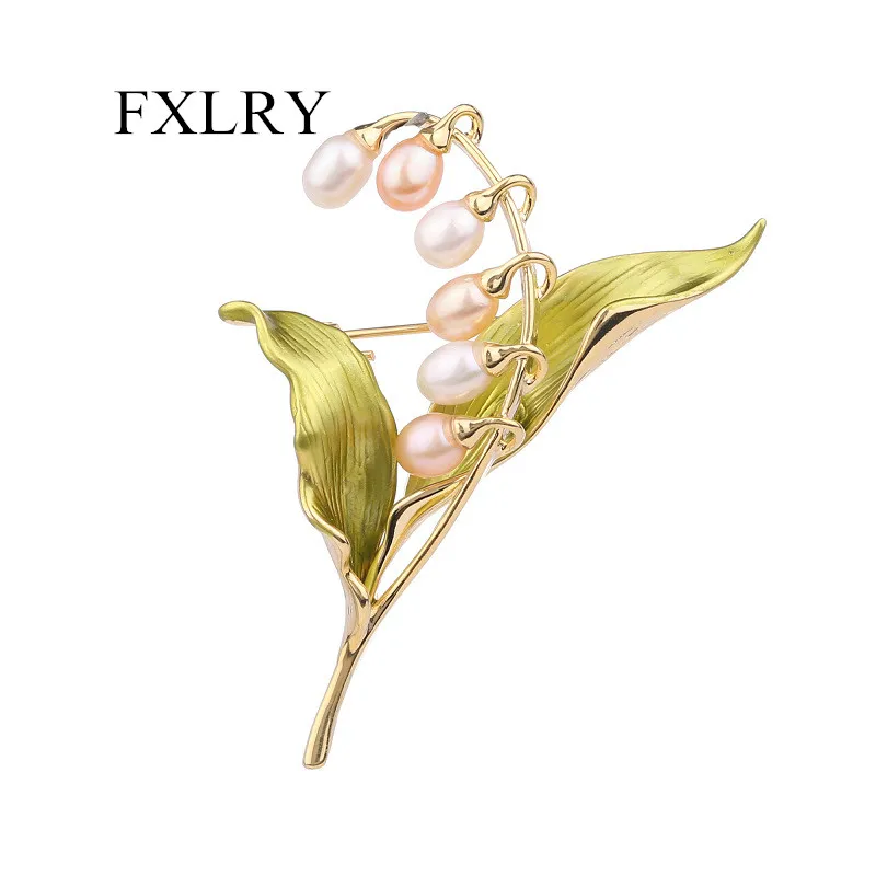 

FXLRY Romantic Inlaid Zircon Vintage Freshwater Pearl Convallaria Brooch For Women Wedding Jewelry