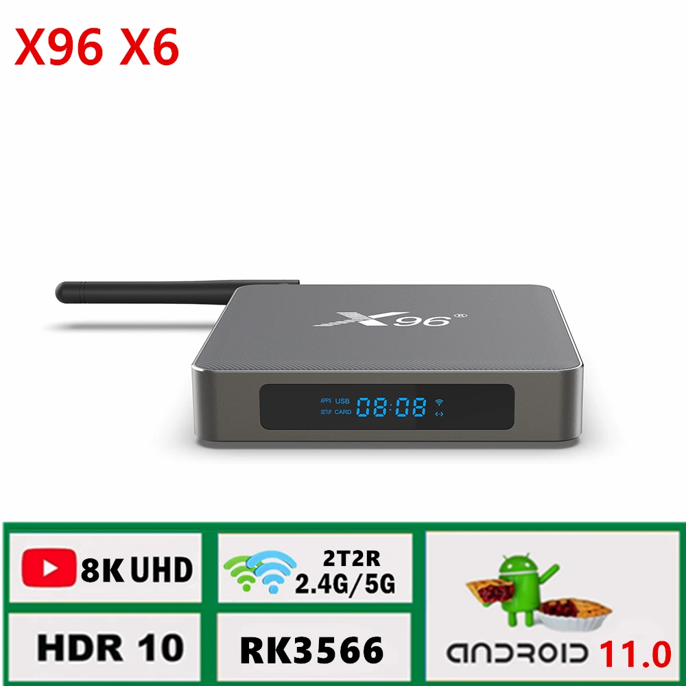 

X96 X6 TV Box Android 11.0 8K UHD Smart Rockchip RK3566 2T2R 2.4G/5G WiFi 1000M 8GB RAM 128GB Media Player Set Top Box x96