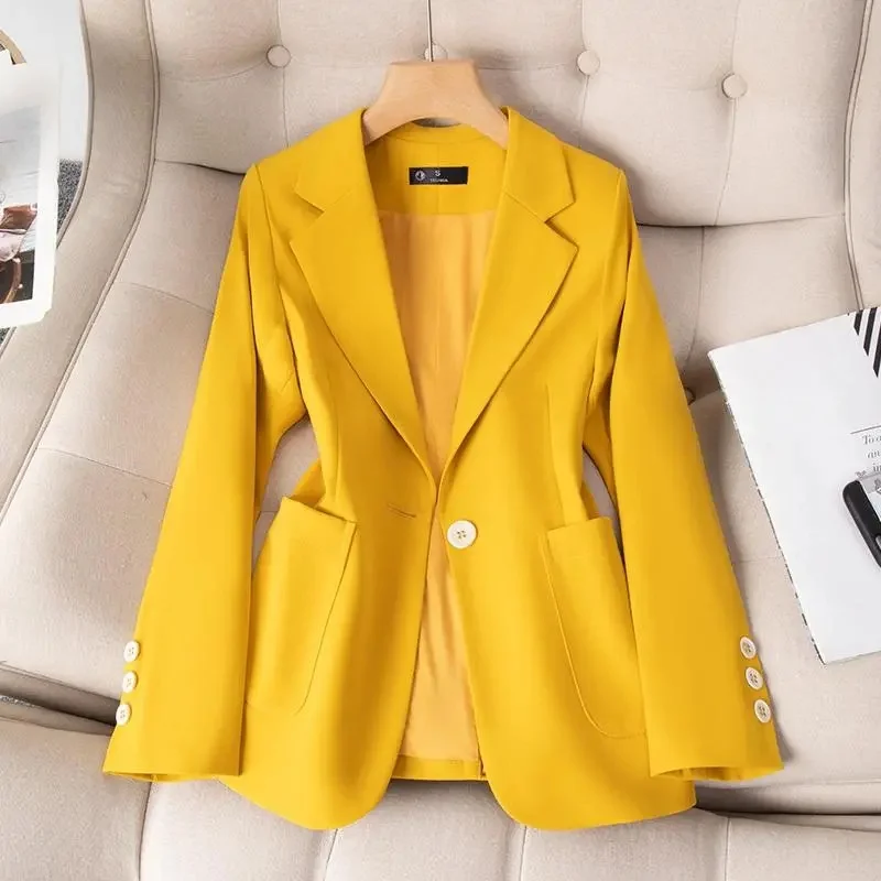 Women Blazer 2023 New Yellow Khaki Blue Black Long Sleeve Single Button Suit Ladies Work Wear Jacket Coat Female Outerwear 4XL
Women Blazer 2023 New Yellow Khaki Blue Black Long Sleeve Single Button Suit Ladies Work Wear Jacket Coat Female Outerwear 4XL