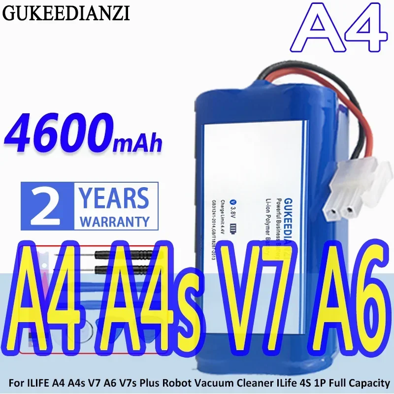 

High Capacity GUKEEDIANZI Battery 4600mAh For ILIFE A4 A4s V7 A6 V7s Plus Robot Vacuum Cleaner ILife 4S 1P Full