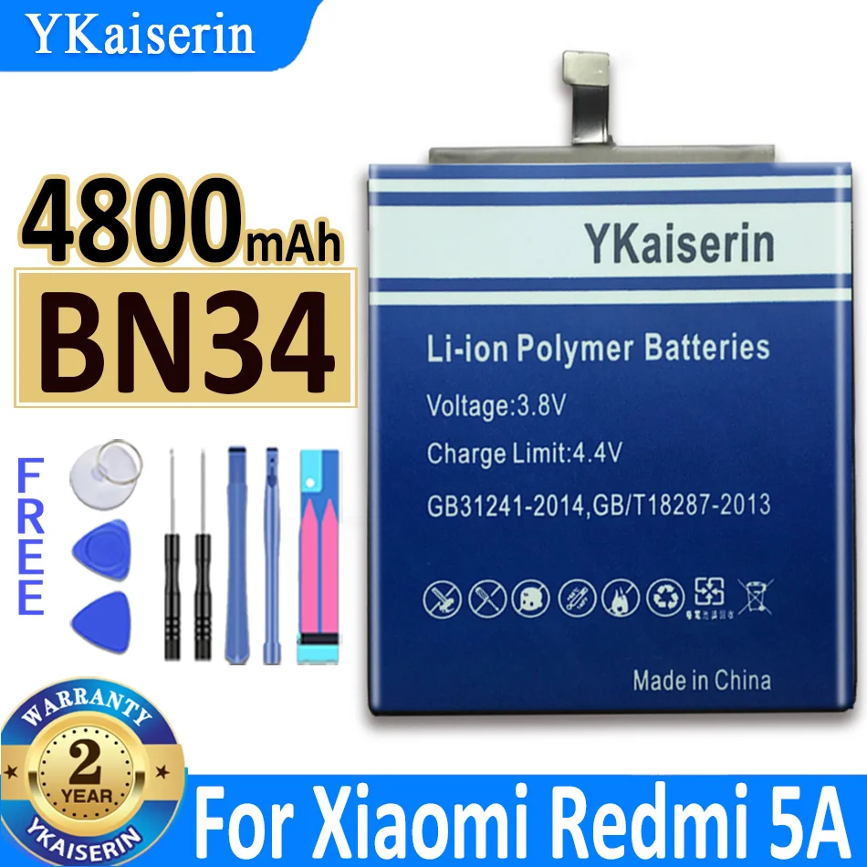 YKaiserin BN34 4800mAh Bateria For Xiaomi Redmi 5A 5.0" BN 34 High Quality Phone Replacement Battery Batteries
YKaiserin BN34 4800mAh Bateria For Xiaomi Redmi 5A 5.0" BN 34 High Quality Phone Replacement Battery Batteries