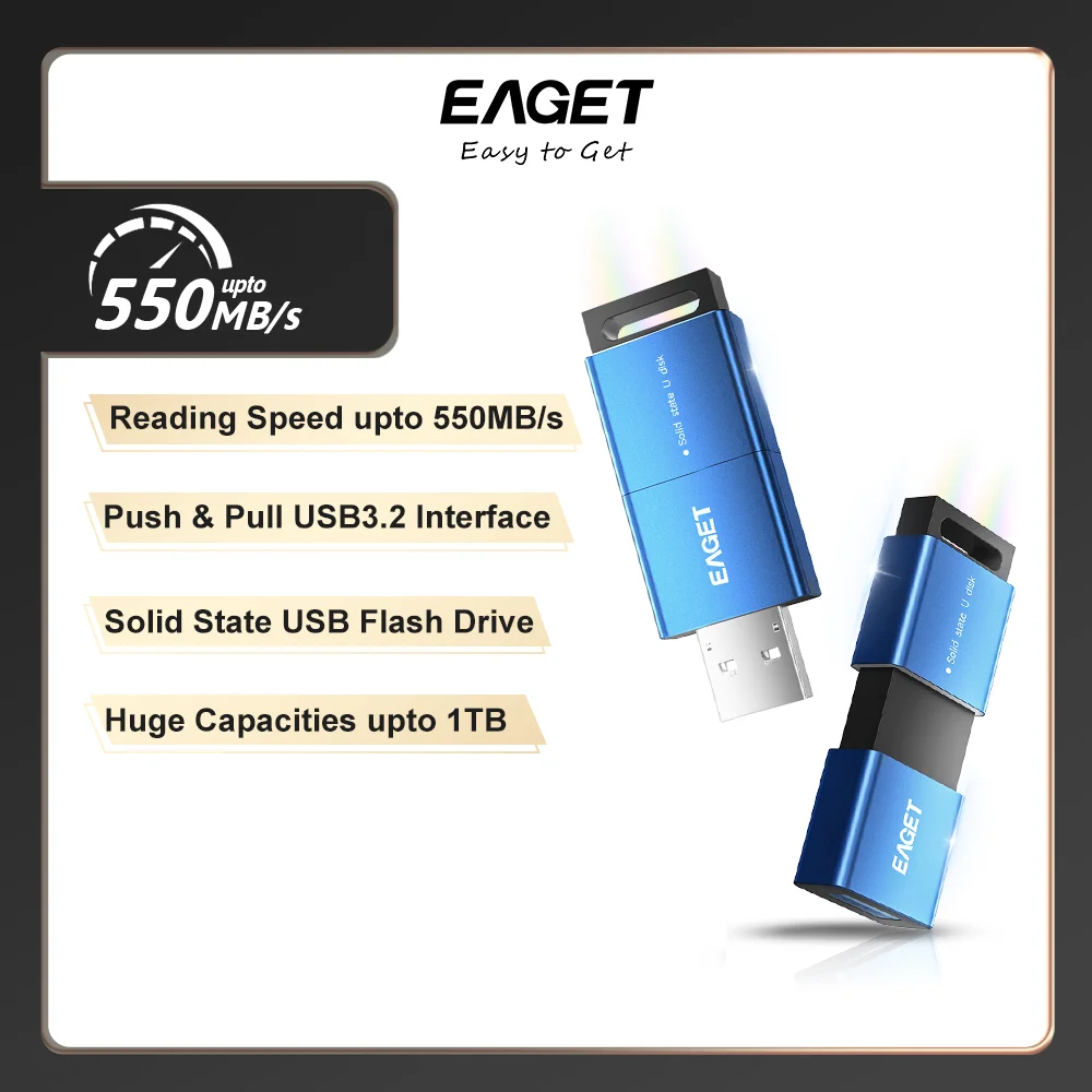 

Твердотельный накопитель EAGET SU12 USB 3,2, высокоскоростной флеш-накопитель USB Type-C 550 Мб/с, 1 ТБ, 512 ГБ, 256 ГБ, USB Gen 2, флеш-накопитель