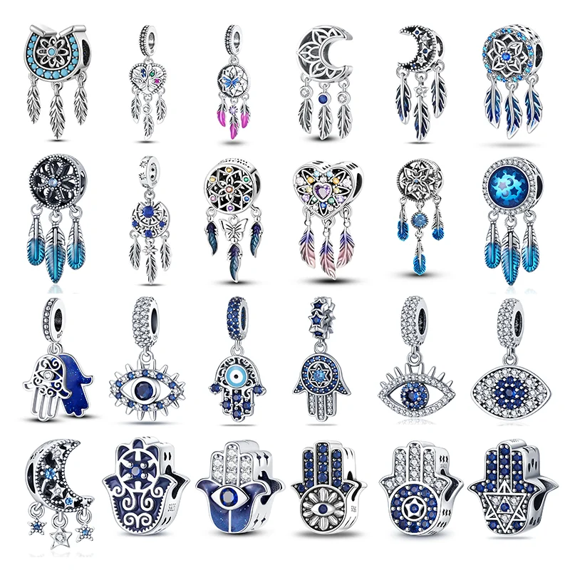 

925 Sterling Silver Fashion Feather Dream Catcher Tassel Magic Eye Charm Beads for Pandora Original Bracelet DIY Jewelry Gift