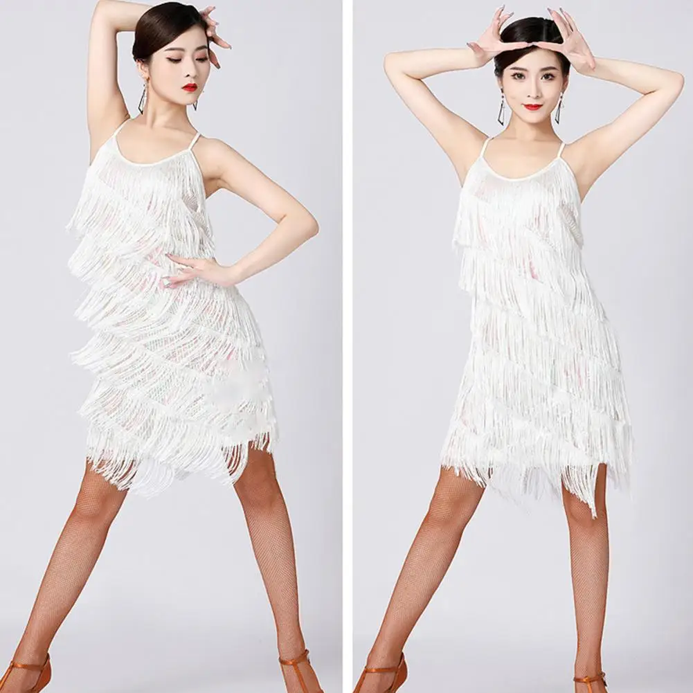 

Soft Touch Dress Elegant V-neck Tassel Latin Dress Tiered Fringe Flapper Dress Sequin Evening Nightclub Costume for Women Tassel