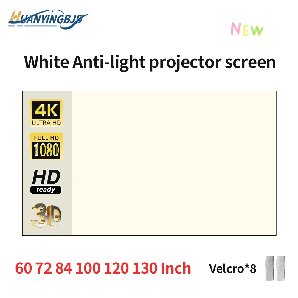 

Экран проектора с белой сеткой, защита от внешнего света, 4K, HD, угол обзора 160 °, 60-130 дюйма, светоотражающий экран, домашний кинотеатр, для помещений и улицы, кино