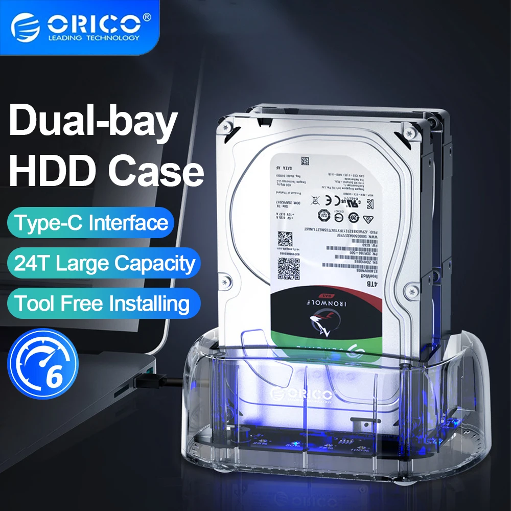 

ORICO Transparent External HD Case 2 Bay SATA To USB 3.1 HDD Docking Station for 2.5" 3.5" Type C HDD SSD Case Drive Enclosure