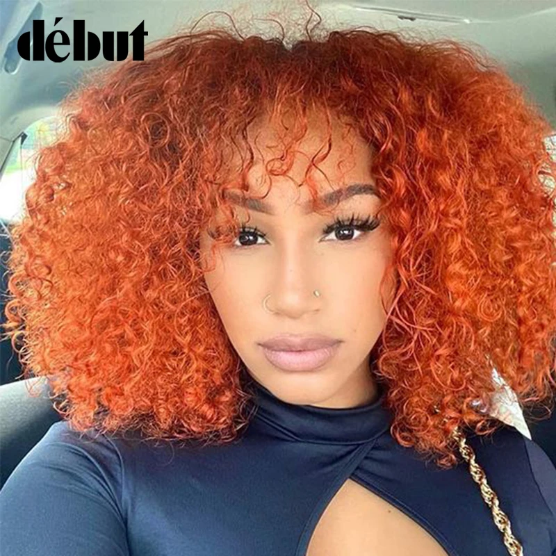 

Jerry Curly Short Pixie Bob Cut Human Hair Wigs With Bang Honey Blonde Ombre Color Non lace front Wig For Black Women Remy Hair