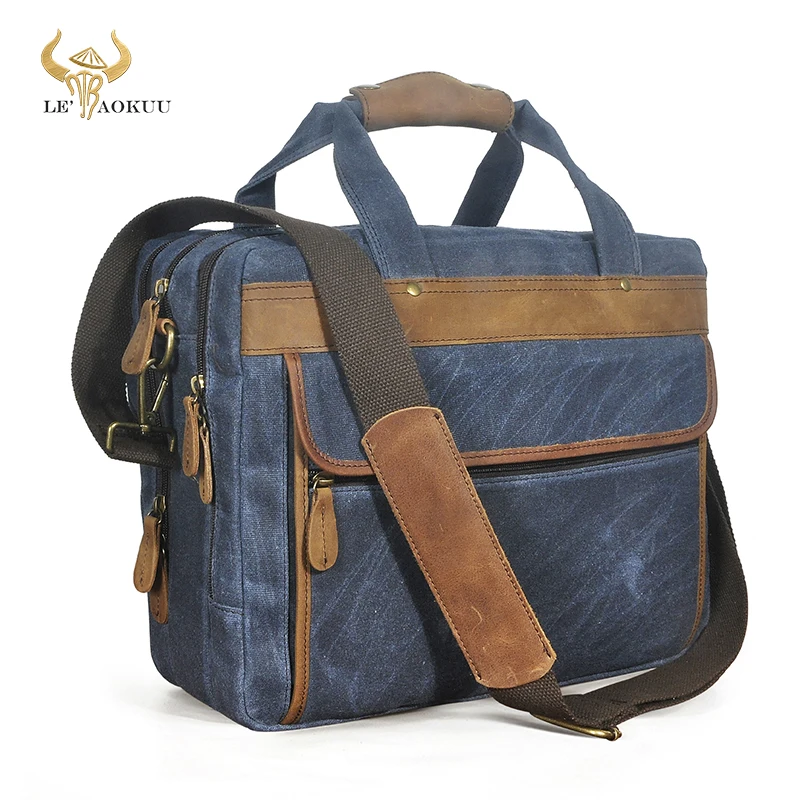 

Canvas+Crazy Horse Leather Retro Tote Briefcase Business 15.6" Laptop Case For Men Male Attache Messenger Bag Portfolio B1001