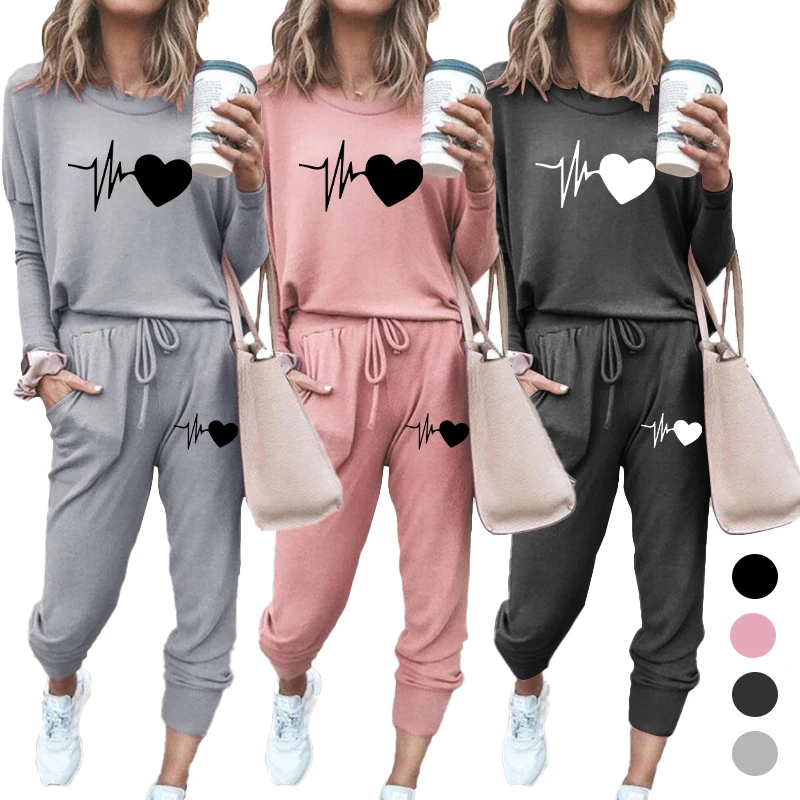 

Women's Fashion Solid 2 Piece Set Jogging Suit Casual Pullover Tracksuit Sportswear Long Pants Sweatshirts Outfits Jogging Sets