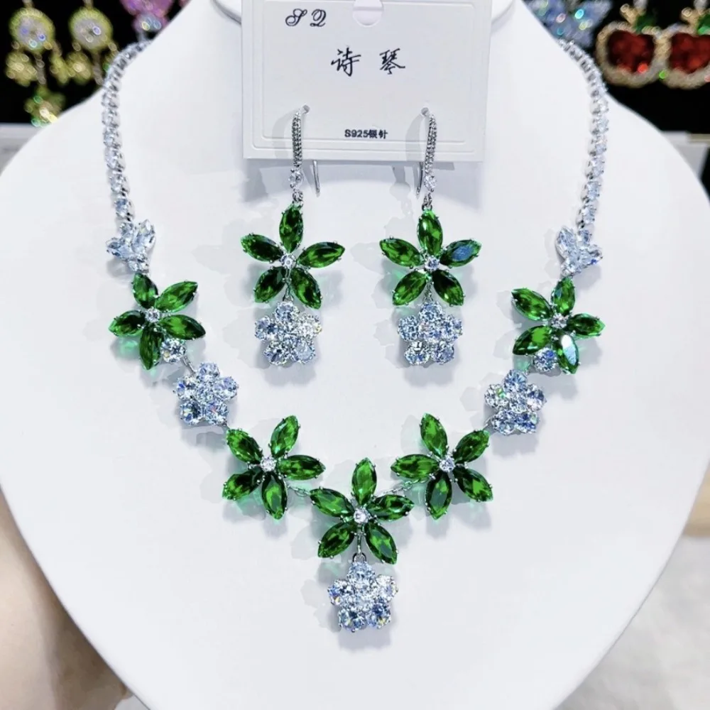 2pcs Green Flower Necklace Earrings Pendant Zirconia Women Crystal Bridal Wedding Fashion Jewelry Set Party Gifts 2 Mallzona S7c37b2a0fe1c444ca77a4f1120bfe99cK 2pcs Green Flower Necklace Earrings Pendant Zirconia Women Crystal Bridal Wedding Fashion Jewelry Set Party Gifts Mallzona