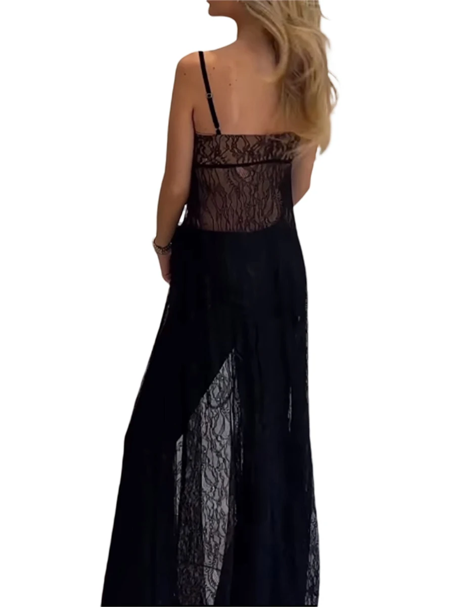 

Women Lace Floral See Through Sheer Cover up Maxi Dress Sleeveless Sexy Kimono Cardigan Shirt Bathing Suit