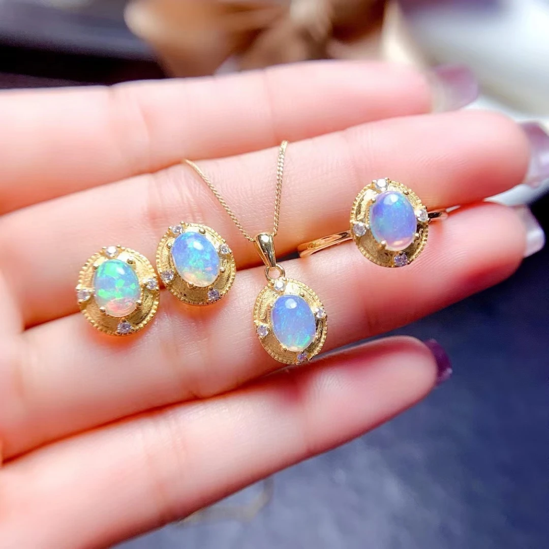 MeiBaPJ Natural Opal Gemstone Earrings Ring and Necklace 3-pieces Suit for Women Real 925 Sterling Silver Fine Jewelry Set
MeiBaPJ Natural Opal Gemstone Earrings Ring and Necklace 3-pieces Suit for Women Real 925 Sterling Silver Fine Jewelry Set