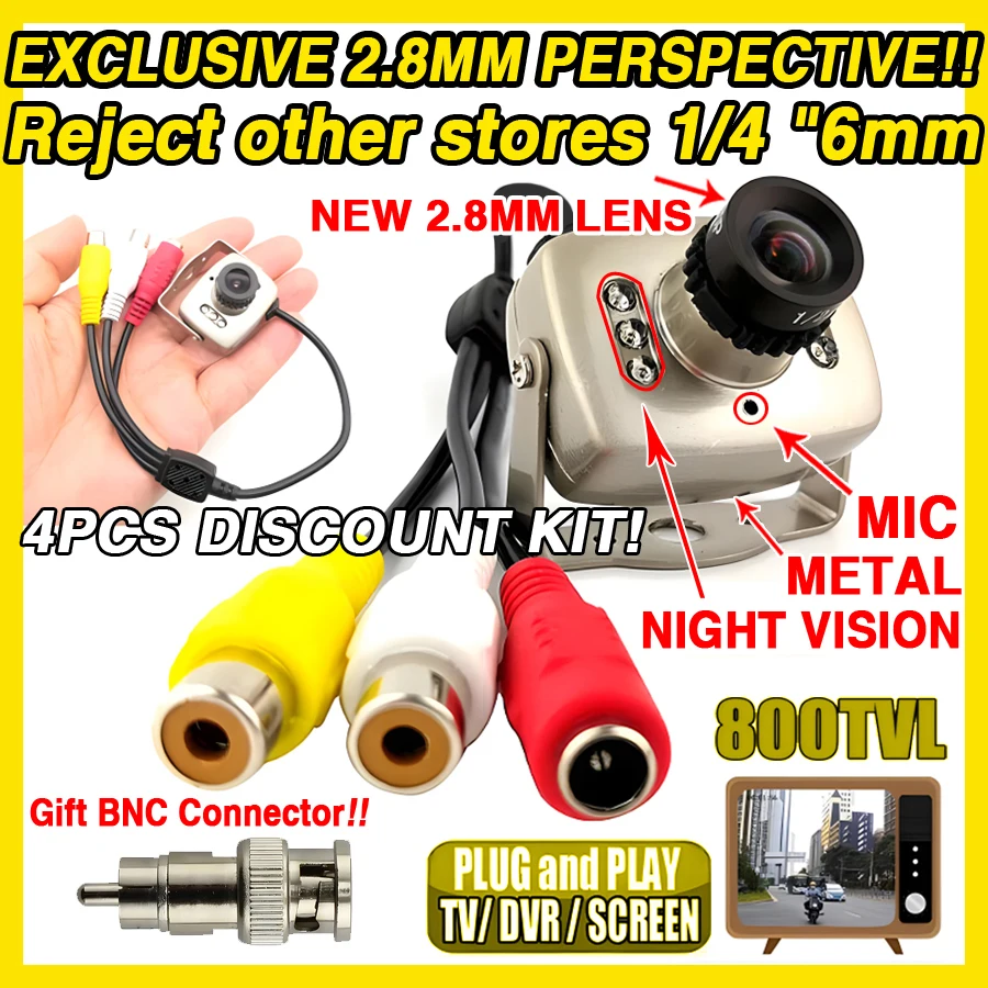 4Pcs Metal 208C HD CCTV Mini Camera 800TVL AV Audio MIC Very micro 6LED Infrared night vision security Surveillance with bracket
4Pcs Metal 208C HD CCTV Mini Camera 800TVL AV Audio MIC Very micro 6LED Infrared night vision security Surveillance with bracket