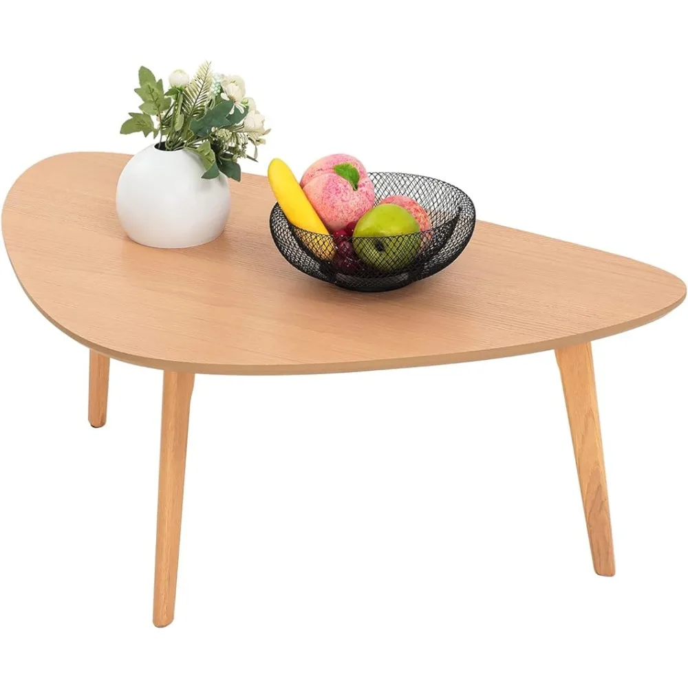 

Small Coffee Table Mid Century Modern Wood Oval Coffee Tables Retro Minimalist Style Chic for Living Room,Natural Wooden Texture
