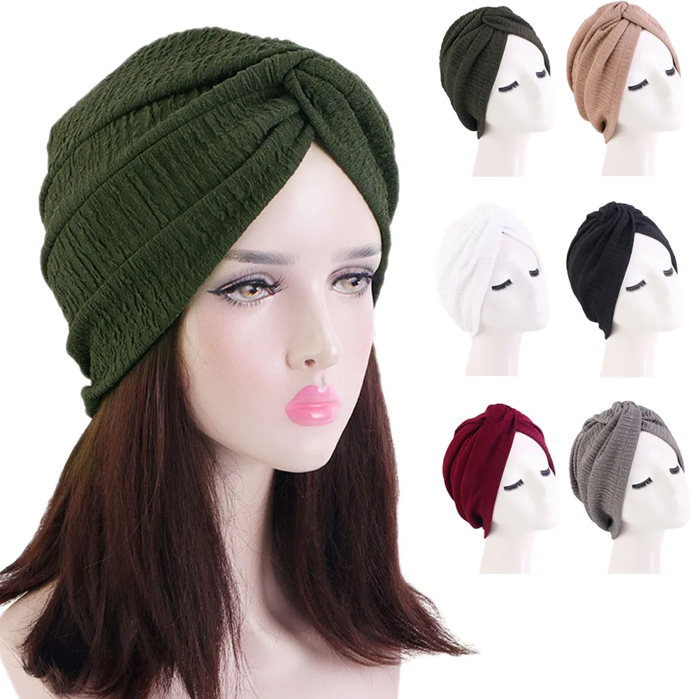 

Women Twist Knot Turban Muslim Inner Hijab Hat Soft Beanies Bonnet Cancer Chemo Cap Headband Hair Loss Headscarf Headwear Wraps