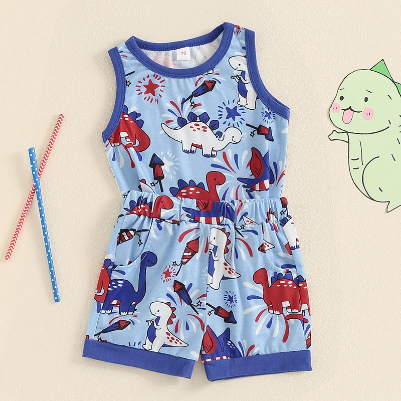Летний комплект из 2 предметов для маленьких мальчиков, майка с круглым вырезом и принтом динозавров, шорты с эластичным поясом, комплект 4 июля
Летний комплект из 2 предметов для маленьких мальчиков, майка с круглым вырезом и принтом динозавров, шорты с эластичным поясом, комплект 4 июля