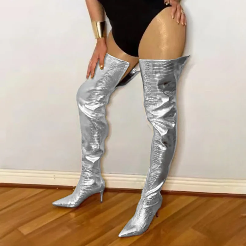 New Sexy Women's Thigh High Boots Slim Slim Heel High Heeled Boots Pointed Sense Gold Black Silver Nightclub Shoes US Size 5-15
New Sexy Women's Thigh High Boots Slim Slim Heel High Heeled Boots Pointed Sense Gold Black Silver Nightclub Shoes US Size 5-15