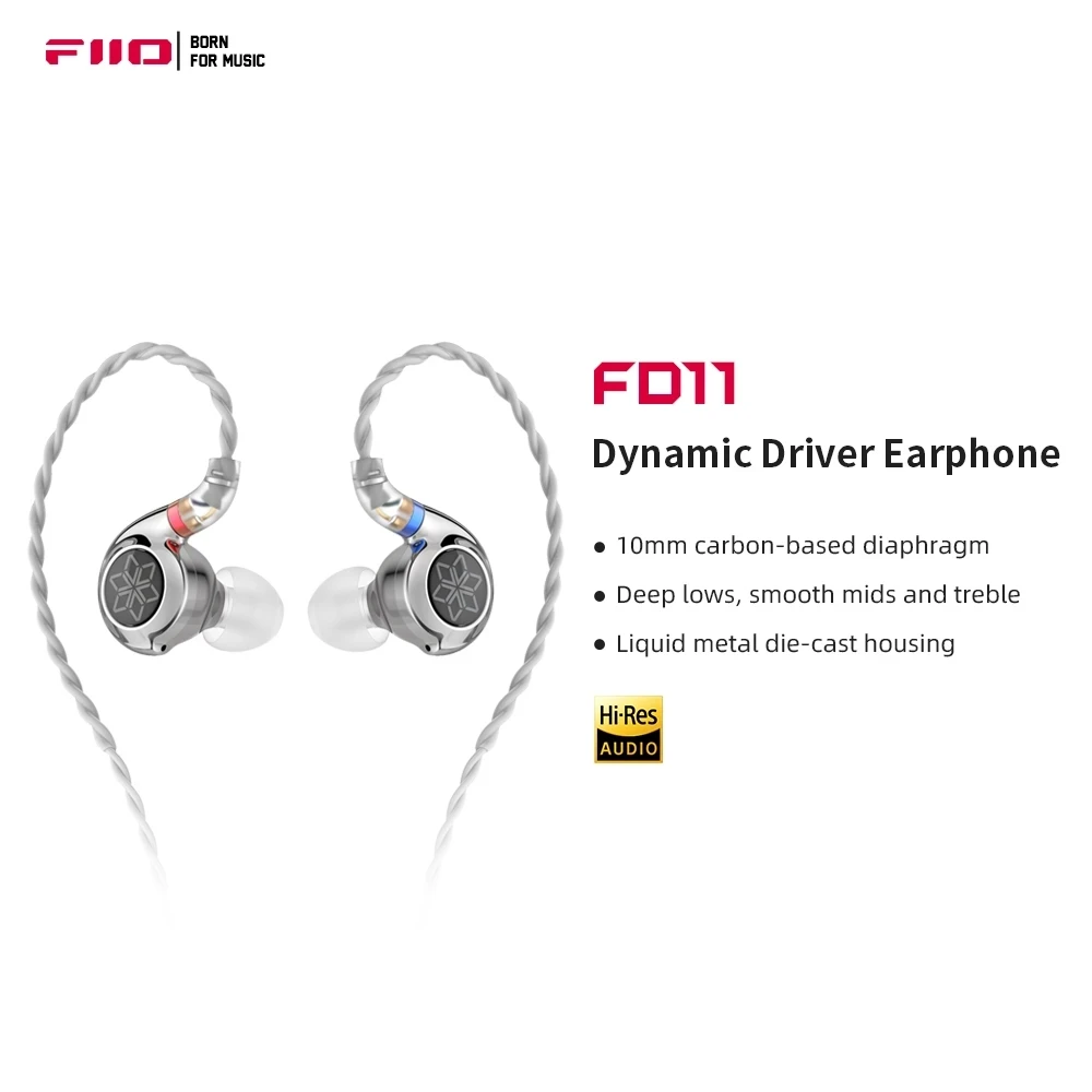 

Наушники FiiO FD11, высокопроизводительные глубокие Низкие динамические наушники-вкладыши IEMs со съемным кабелем 0,78 мм