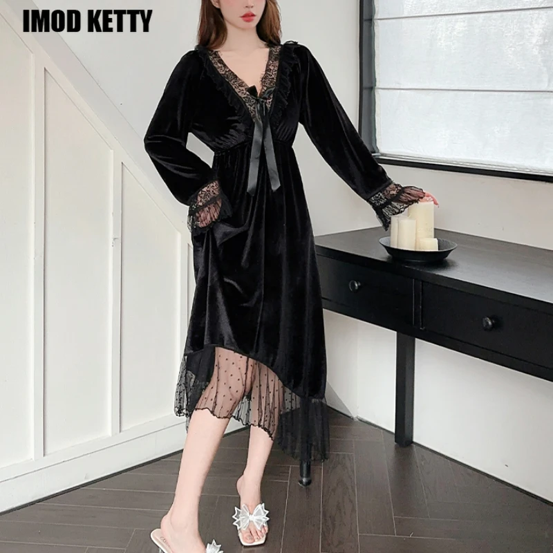 2023 New Lace Long Sleeve Autumn Winter Silk Home Comfort Sleepwear Leisure Soft Retro V-neck Lady French Style Nightgowns Women
2023 New Lace Long Sleeve Autumn Winter Silk Home Comfort Sleepwear Leisure Soft Retro V-neck Lady French Style Nightgowns Women