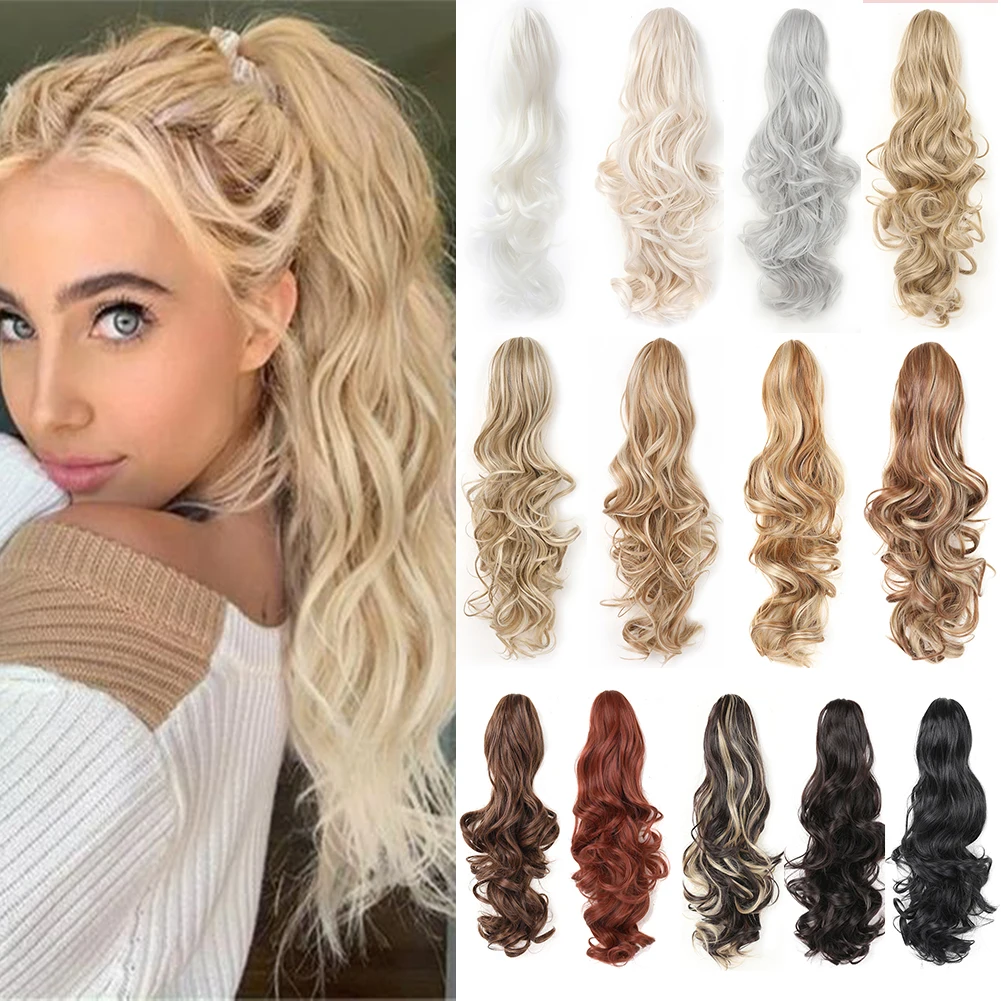 

Claw Clip in Ponytail Extension 24&18 Inch Long Curly Wavy Pony Tail Natural Soft Synthetic Hairpiece for Women Daily Use
