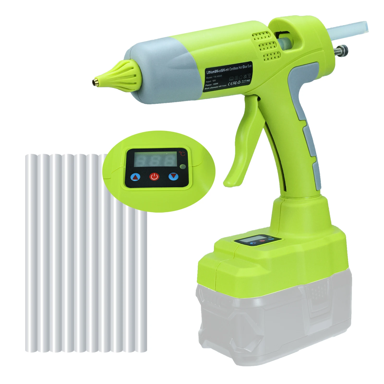 

100W Cordless Hot Melt Glue Gun for Ryobi 18V Li-ion Battery Repair DIY Tool Set with 10pcs 11mm Glue Sticks Power Tool Glue Gun