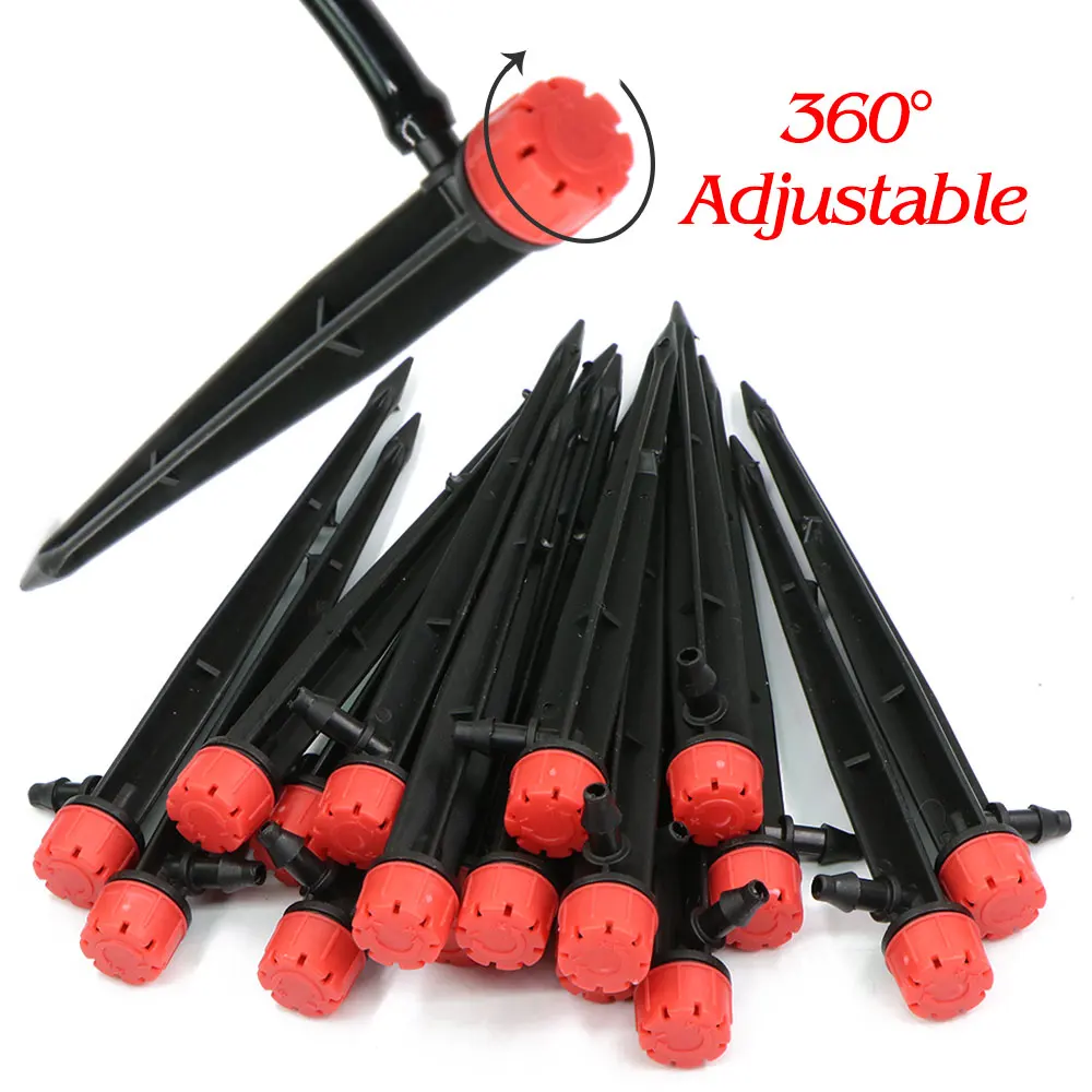 

50PCS Garden 13cm Stake 8-Hole Adjustable Nozzles Sprinkler 1/4”Tube Drip Irrigation Emitters for 4/7mm Hose Watering Systems