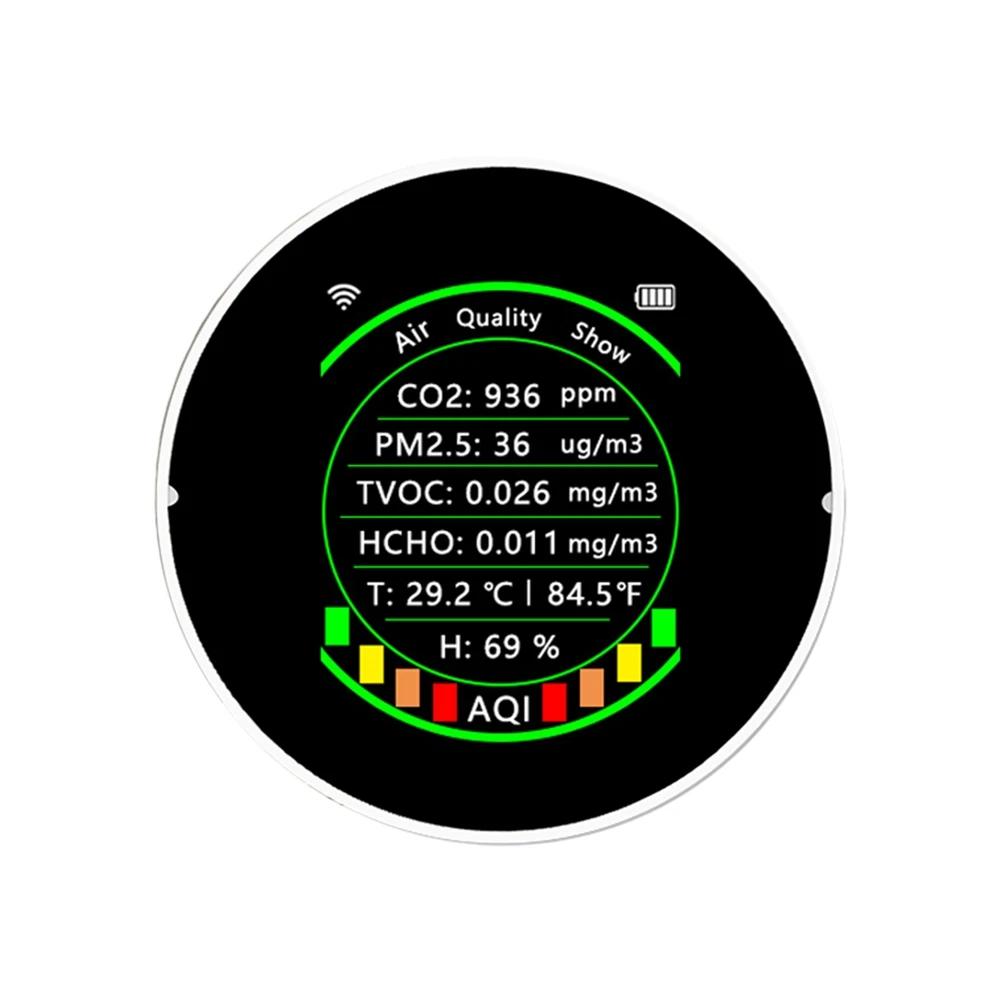 

Tuya Wifi 7 in 1 Air Quality Meter PM2.5 CO2 TVOC HCHO AQI Temperature Carbon Dioxide Detector Alarm Threshold White