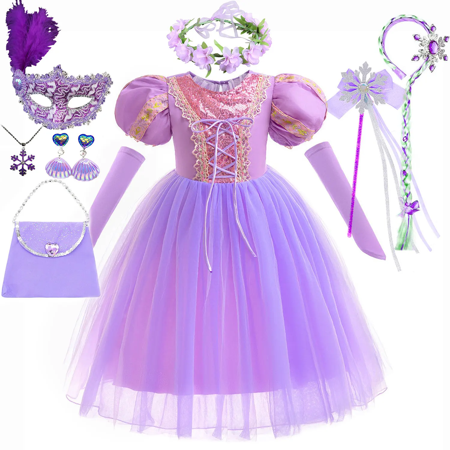 

Children Halloween Costume Little Girls The New Purple Rapunzel Costume Sequins Purple Dress Kids Birthday Princess Cosplay