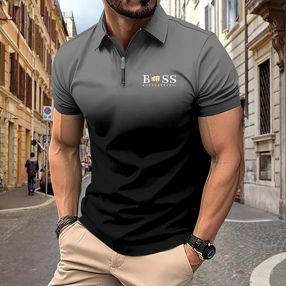 Men's short sleeved polo shirt, slim fit, polyester fiber, cool and breathable, contrasting print, sporty, summer
Men's short sleeved polo shirt, slim fit, polyester fiber, cool and breathable, contrasting print, sporty, summer
