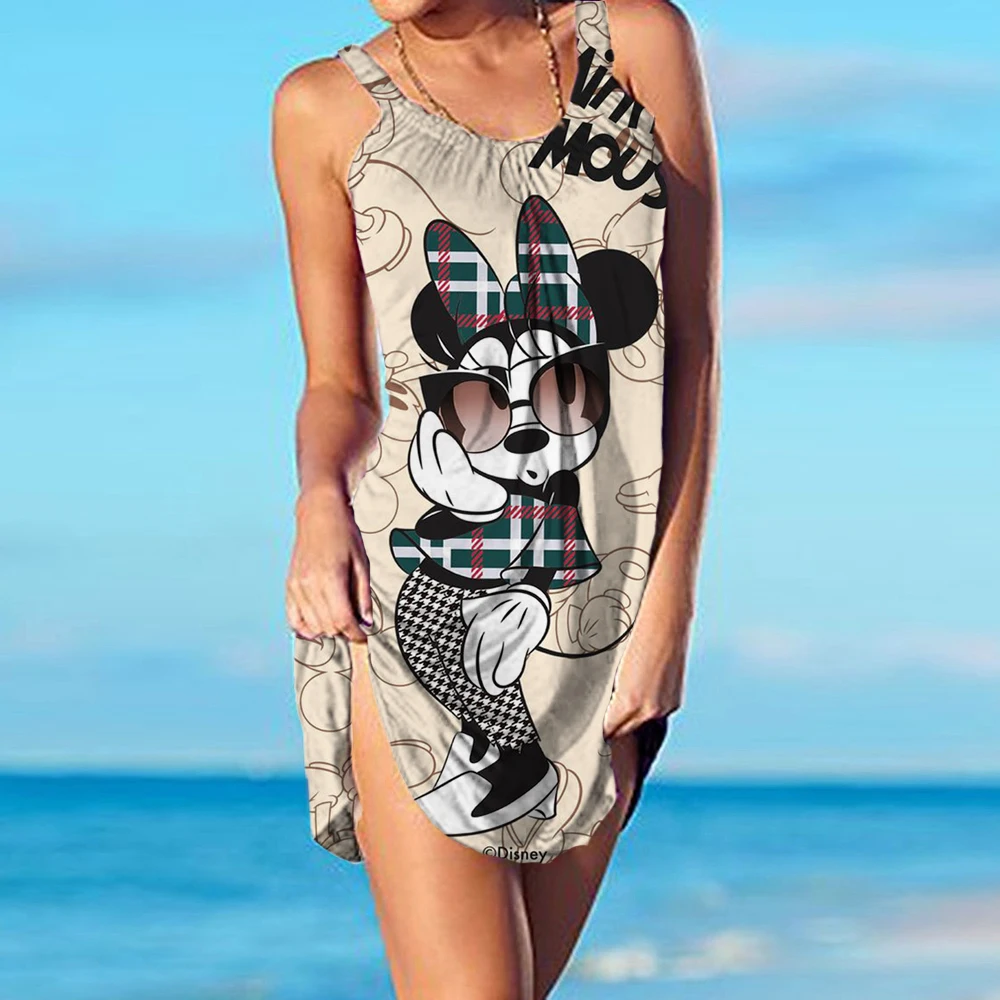 

Camisole Goofy 3D Print Party Evening Dresses Boho Strap Sexy Disney Minnie Mickey Women Bohemian Outing Beach Casual Mini Dress