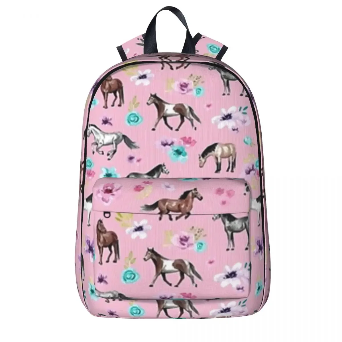 

Horses And Flowers On Pink Woman Backpacks Girls Bookbag Casual Children School Bags Portability Laptop Rucksack Shoulder Bag