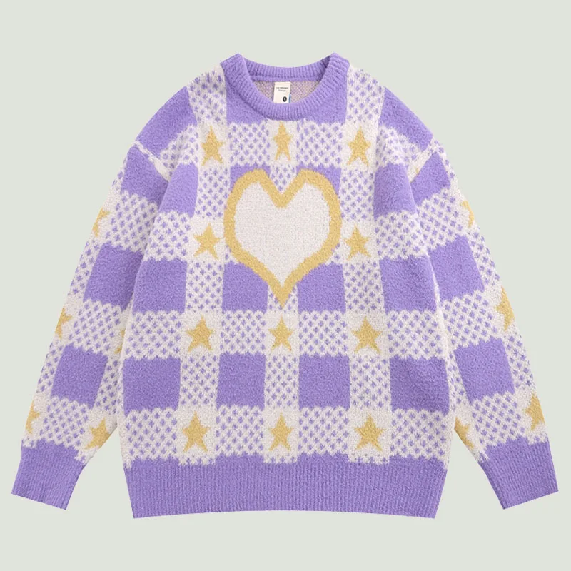 Hip Hop Plaid Knitted Sweaters Men Fashion Love Star Patchwork Jumper Streetwear Harajuku Casual Loose O-Neck Y2K Pullover Women
Hip Hop Plaid Knitted Sweaters Men Fashion Love Star Patchwork Jumper Streetwear Harajuku Casual Loose O-Neck Y2K Pullover Women