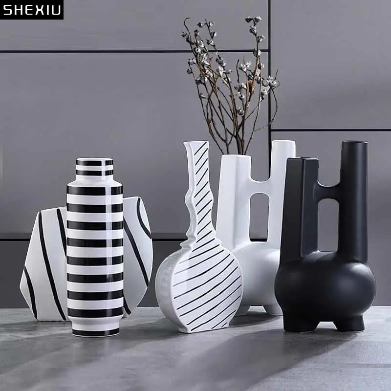 

Классическая керамическая ваза в черно-белую полоску, мебель для ТВ, шкафа, крыльца, поделки, столешница, гидропонная ваза, подарок для украшения дома