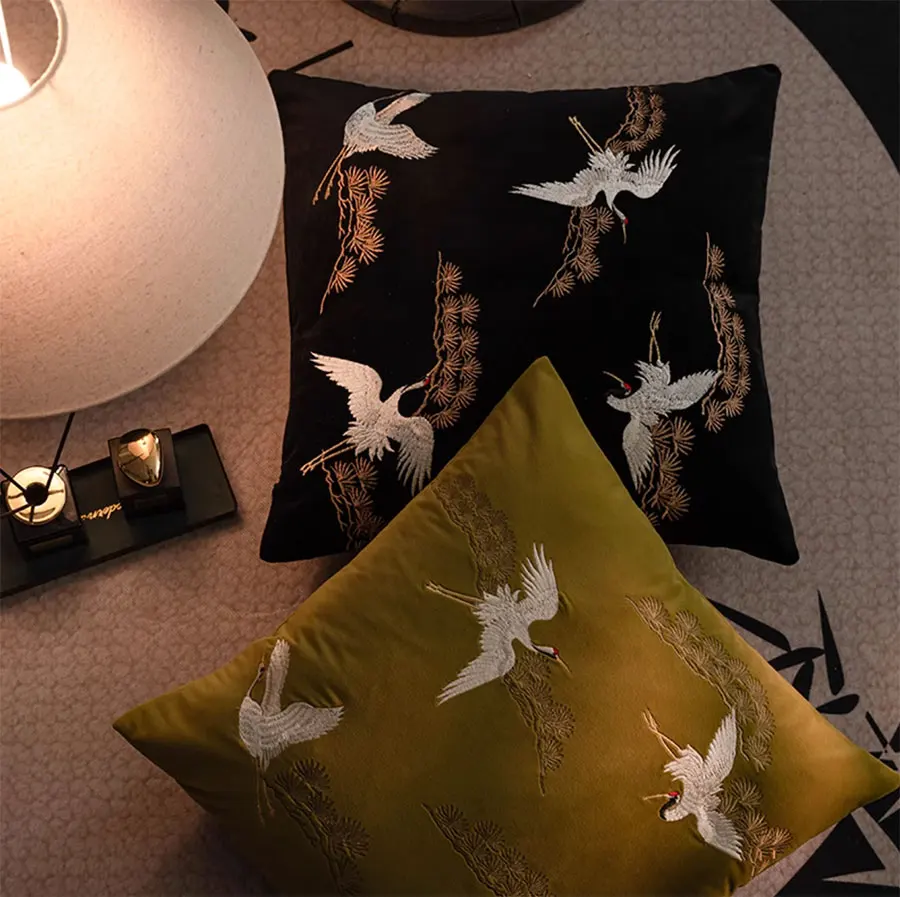 

Trend elegant embroidery crane bamboo decorative throw pillow/almofadas case 45 50,vintage unusual cushion cover home decorating