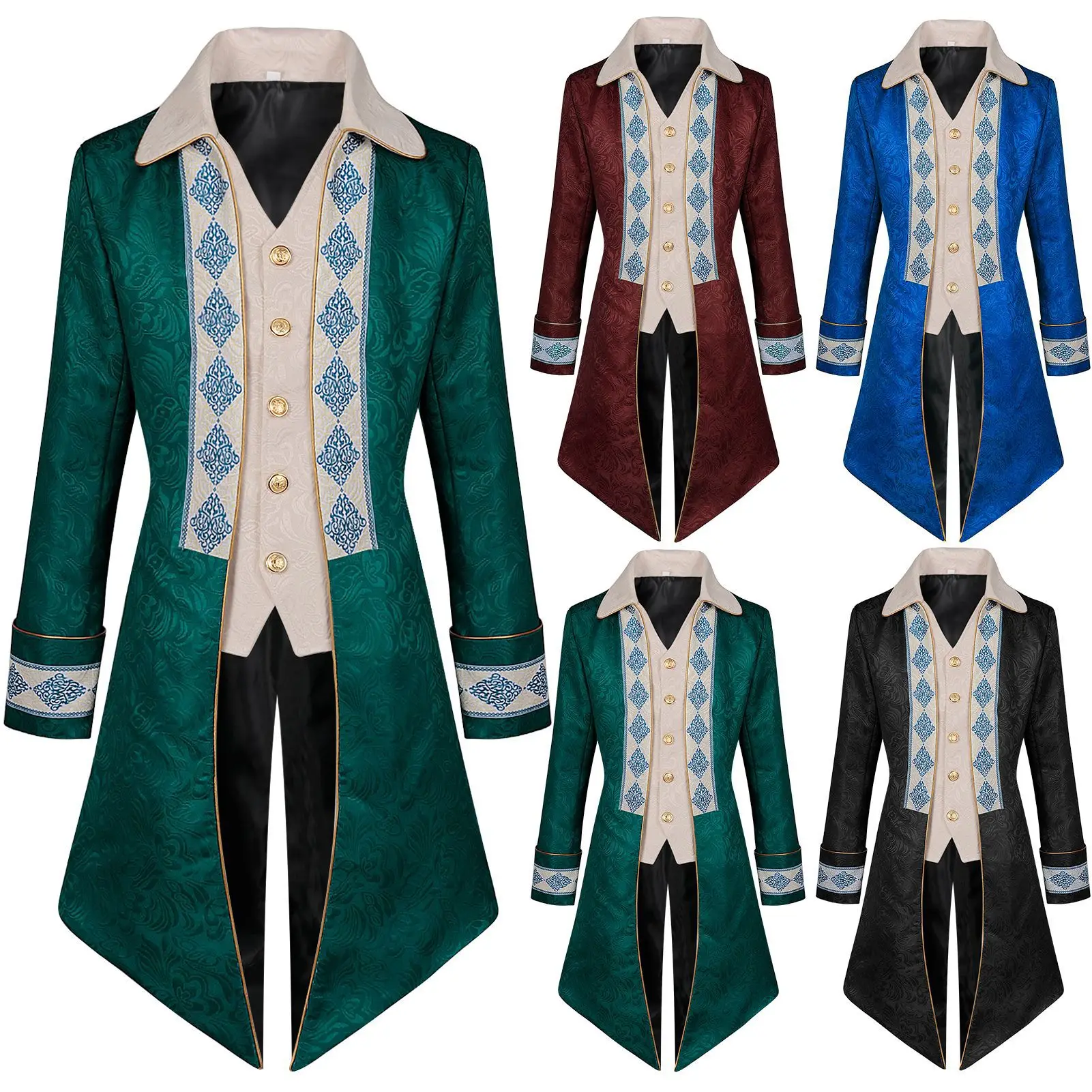 

Men's Medieval Embroidery Jacket Steampunk Gothic Tailcoat Vintage Victorian Tuxedo Carnival Uniform Party Trench Coat