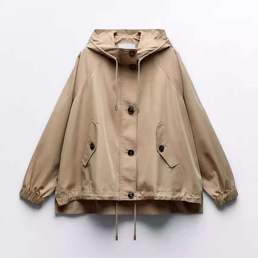 Spring Autumn New Women's Solid Jacket Single Breasted Drawstring Hooded Outerwear Streetwear Vintage Casual Coat
Spring Autumn New Women's Solid Jacket Single Breasted Drawstring Hooded Outerwear Streetwear Vintage Casual Coat