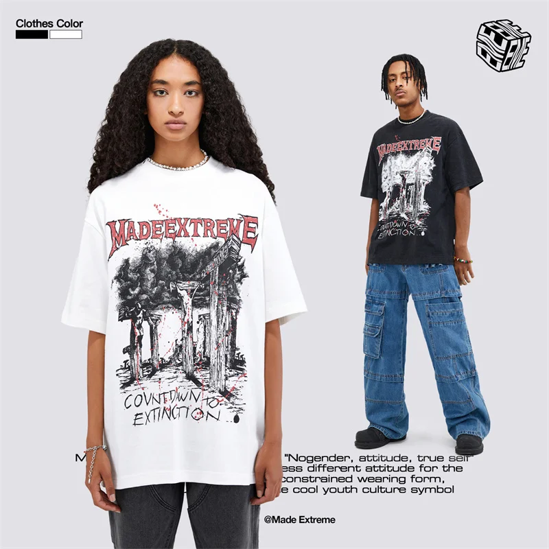MADEEXTREME American street men's retro splash-ink printing wash water old t-shirt fashion brand short-sleeve oversize men women
MADEEXTREME American street men's retro splash-ink printing wash water old t-shirt fashion brand short-sleeve oversize men women