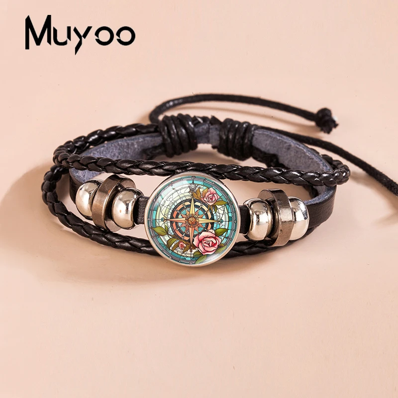 2023 New Vintage Compass Leather Bracelet Nautical Compass Snap Button Bracelets Glass Dome Photo Bangles For Men 2023 New Vintage Compass Leather Bracelet Nautical Compass Snap Button Bracelets Glass Dome Photo Bangles For Men