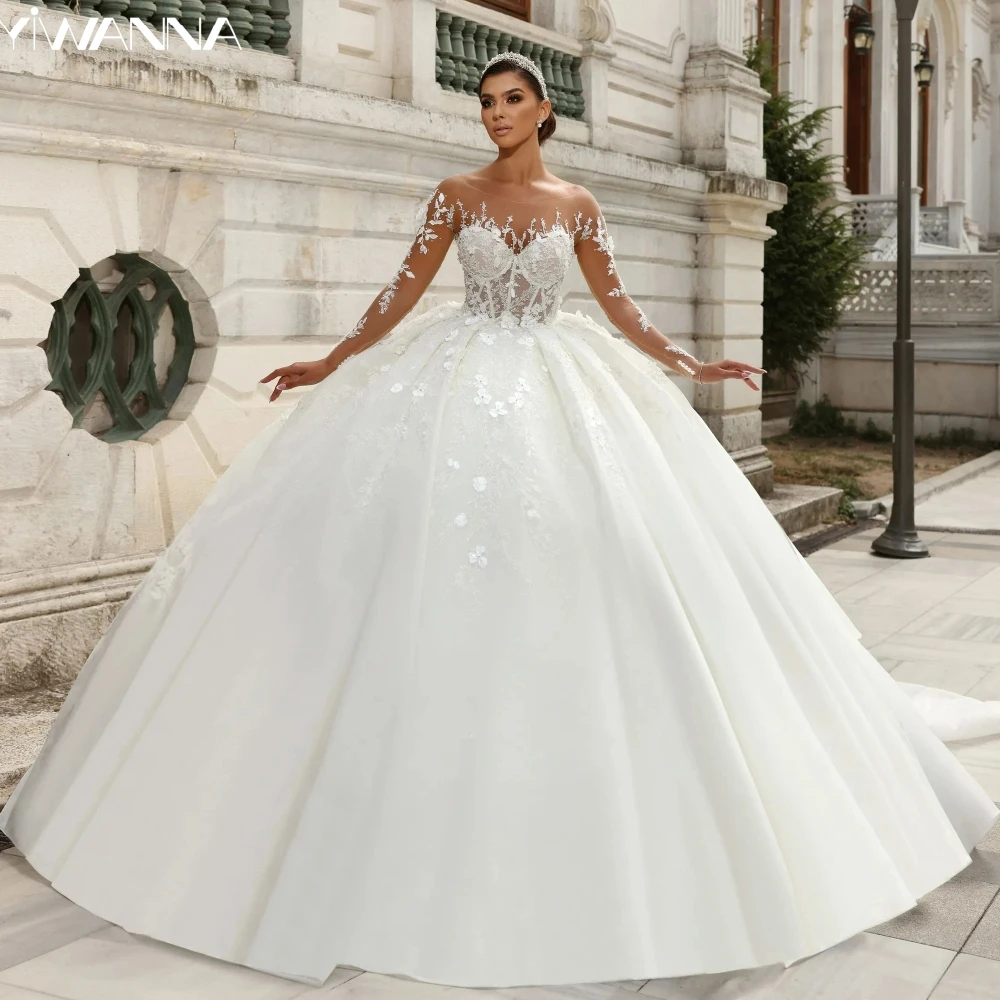 

Женское свадебное платье It's yiiya, белое классическое платье невесты с круглым вырезом, длинными рукавами и кружевной аппликацией на лето 2019