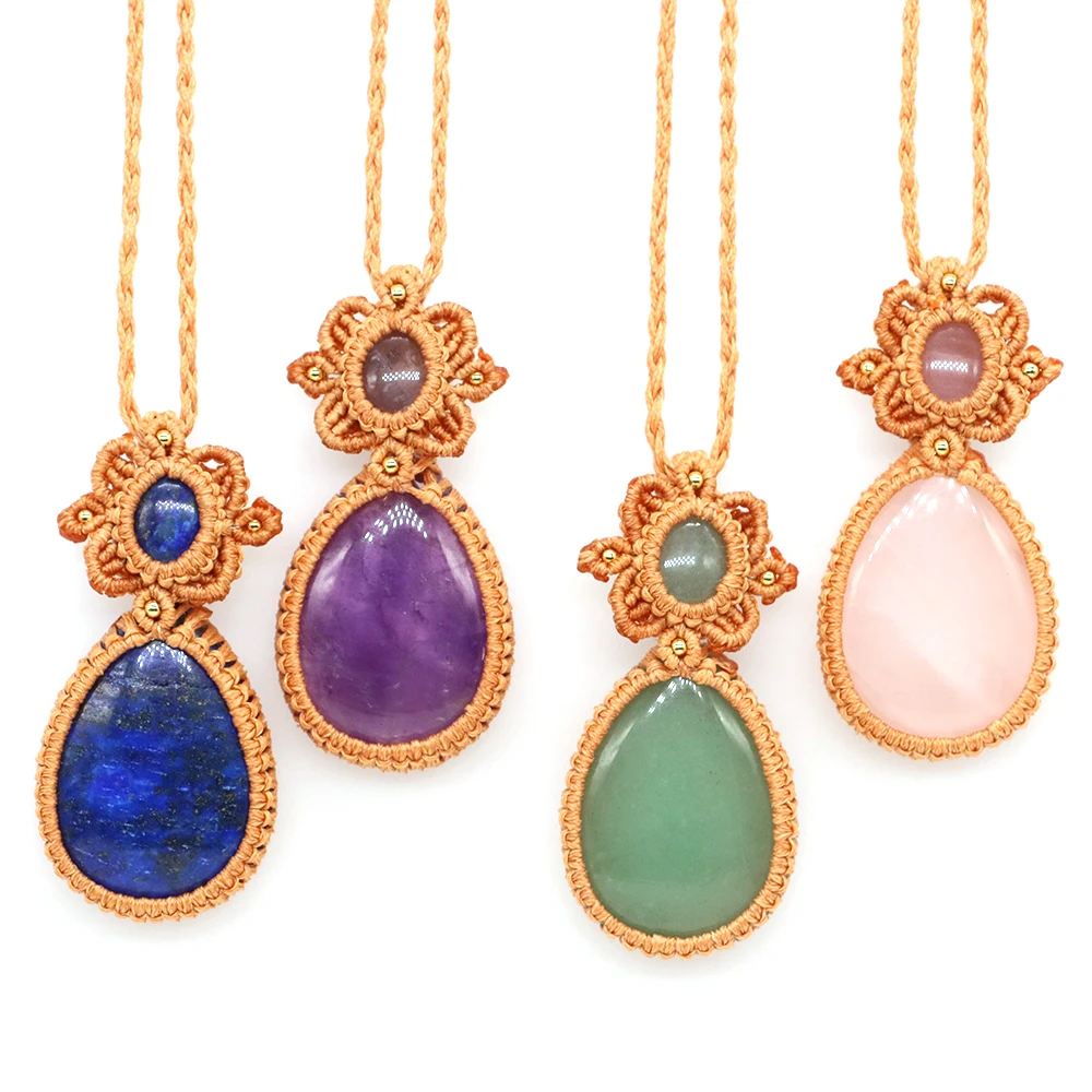 Natural Healing Crystal Quartz Water Drop Stone Pendant Handmade Thread Rope Wrapped Braided Adjustable Chain Jewelry Necklace
Natural Healing Crystal Quartz Water Drop Stone Pendant Handmade Thread Rope Wrapped Braided Adjustable Chain Jewelry Necklace
