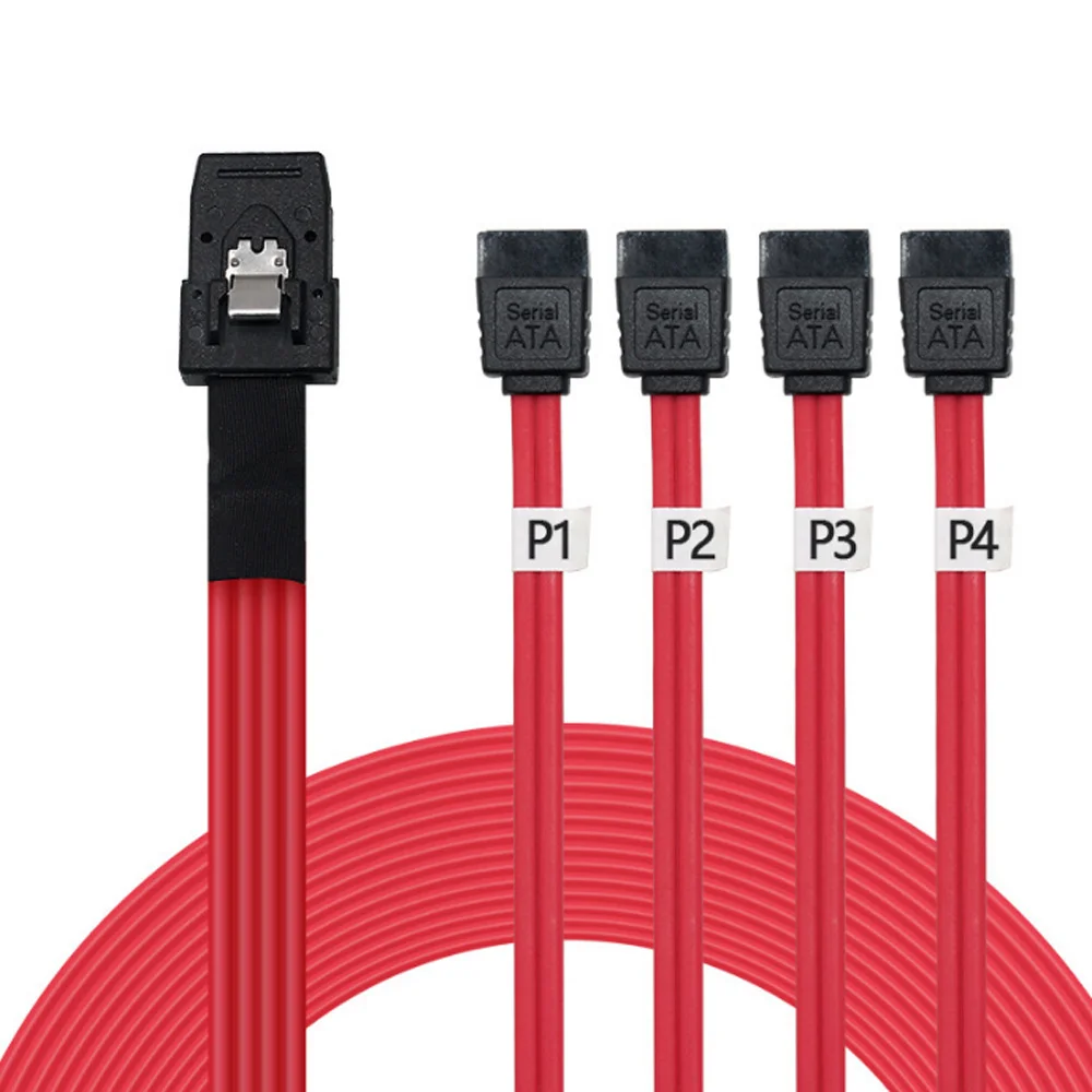 Mini SAS SFF-8087 SAS to 4 x SATA 7P female with latch flat red Server connection high speed cable
Mini SAS SFF-8087 SAS to 4 x SATA 7P female with latch flat red Server connection high speed cable