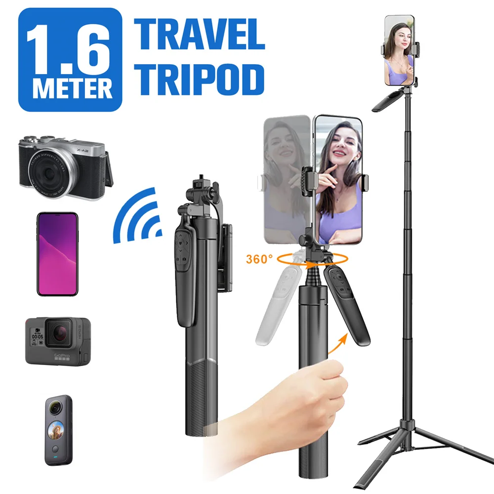 

New 1600mm Wireless Selfie Stick Tripod Stand Foldable Monopod for Gopro Action Cameras Smartphones Balance Steady Shooting Live
