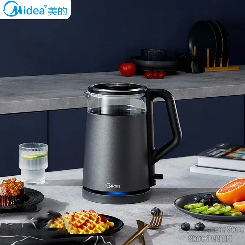 

Midea 220V Electric Kettle 1.5L Portable Tea Coffee Pot 304 Stainless Steel 1500W Fast Heating Water Boiler Kitchen Appliances